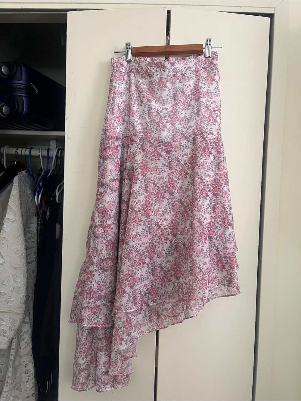 Floral Asymmetrical Pink Midi Skirt